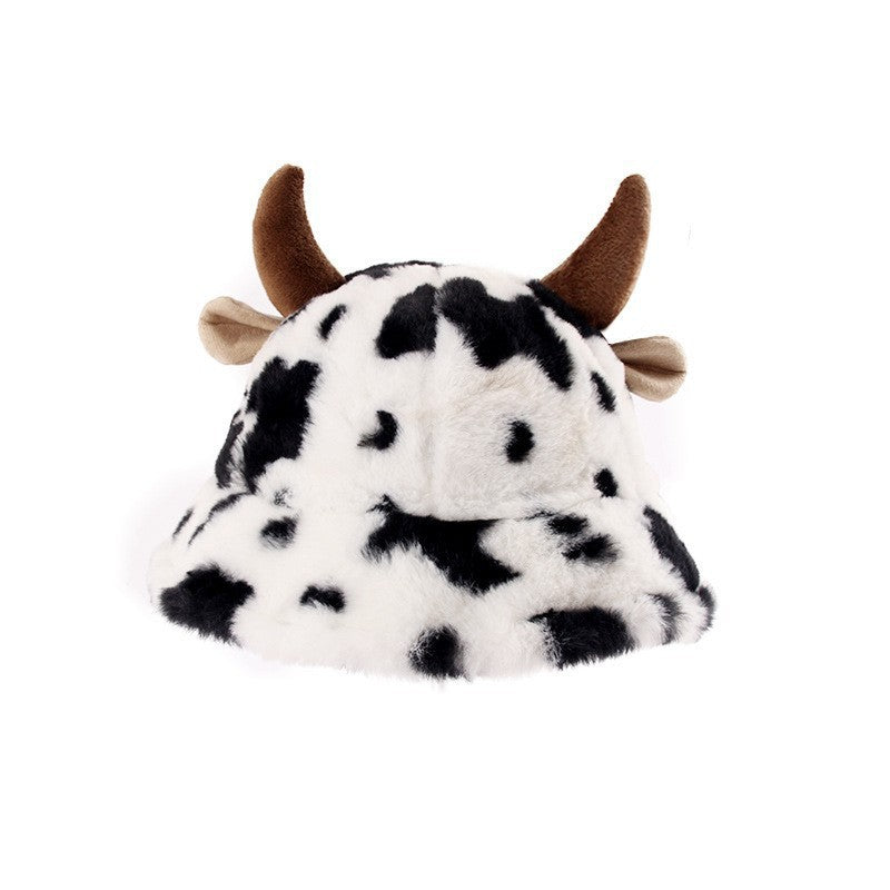 Wholesale of New Autumn and Winter Cow Patterned Cowhorn Plush Thickened Warm Fisherman Hats